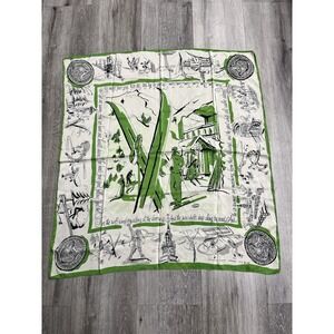 *RARE* Vtg 1949 Dartmouth College Silk Scarf School Scenes & Hanover Winter Song